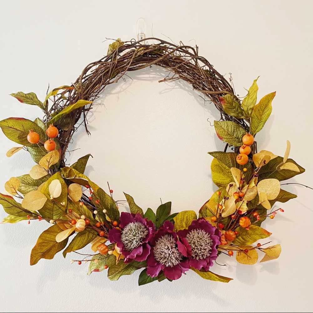 Plum Peony and Magnolia Farmhouse Wreath